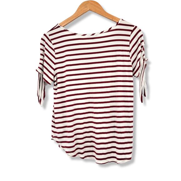 Green Envelope Los Angeles‎ Women's Striped Curved Hem Short Sleeve T-Shirt - Picture 2 of 8